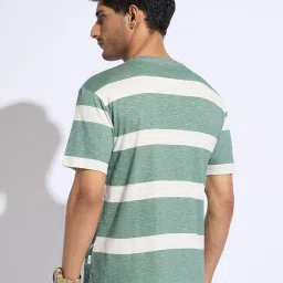 7 Alt By Pantaloons Green Cotton Relaxed Fit Striped T-Shirt image 2