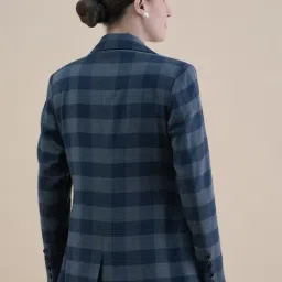 Powersutra Navy Blue Cotton Regular Fit Checked Blazer image 2