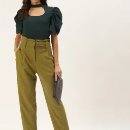 Zastraa Camel Brown Polyester Solid Trousers image 5