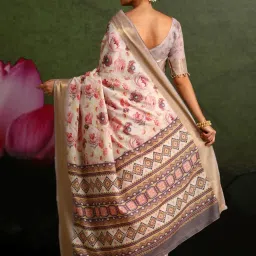 Saree Mall Beige Floral Print Saree With Unstitched Blouse image 2