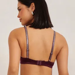 Clovia Purple Polyamide Solid Non-Padded Demi Cup Underwired Plunge Bra image 2