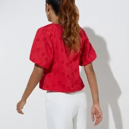 LOV by Westside Red Schiffli Design Cotton Top image 2