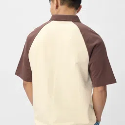 The Souled Store Beige Cotton Loose Fit Printed Polo T-Shirt image 2