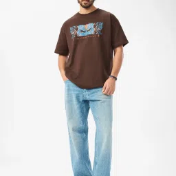 The Souled Store Brown Cotton Loose Fit Printed T-Shirt image 2