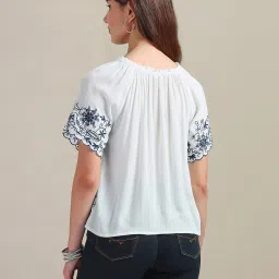 U.S. Polo Assn. White & Navy Embroidered Top image 2