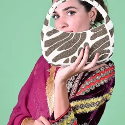 Odette White Fabric Embellished Clutch image 2