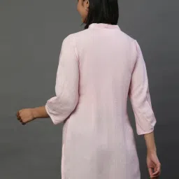 Aurelia Pink Woven Pattern Straight Short Kurti image 2