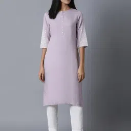 W Lilac Printed Straight Kurta-image-14
