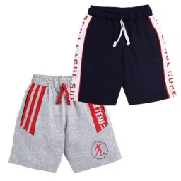 Todd N Teen Kids Navy & Grey Cotton Printed Bermunda-image-4