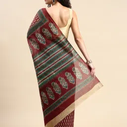 SHANVIKA Maroon Pure Cotton Floral Print Saree image 2