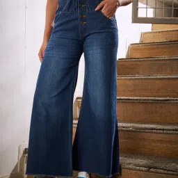 KASSUALLY Blue Cotton Relaxed Fit Mid Rise Jeans-picture-29