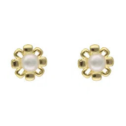 Sri Jagdamba Pearls Forever Pearl White & Golden Stud Earrings image 1