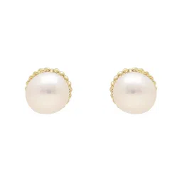 Sri Jagdamba Pearls Forever Pearl White & Golden Stud Earrings image 2
