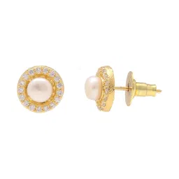 Sri Jagdamba Pearls Khushi Pearl White & Golden Stud Earrings image 3