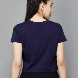 Ginger by Lifestyle Navy Cotton Printed Crop Top image 2