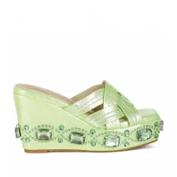 London Rag Women's Lime Green Cross Strap Wedges image 2