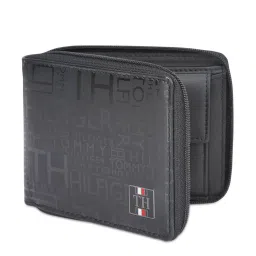 Tommy Hilfiger Clyman Black Leather Textured Rfid Zip Around Wallet image 2