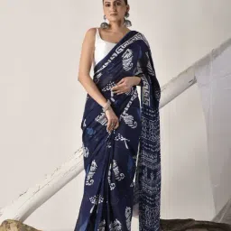Sutra Attire Blue Hand Block Printed Pure Cotton Saree-image-69
