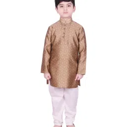 SG Yuvraj Kids Gold & White Self Full Sleeves Kurta Set image 1