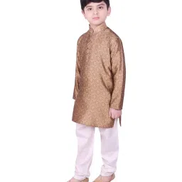 SG Yuvraj Kids Gold & White Self Full Sleeves Kurta Set image 3
