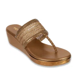 Metro Women's Antique Gold T-Strap Wedges image 2