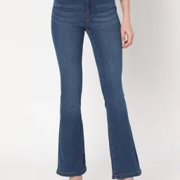 Vero Moda Blue Blended Bootcut High Rise Jeans image 2