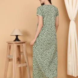 Sweet Dreams Green Cotton Floral Short sleeve Night Dress image 2