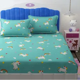 Florida BS-Giggles Green Microfibre 180 TC Double Fitted Bedsheet with 2 Pillow Covers image 2