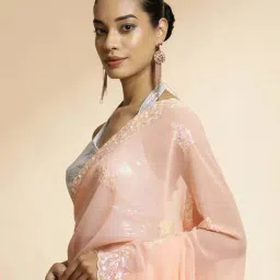 Jaipur Kurti Orange Embroidered Saree With Unstitched Blouse image 4