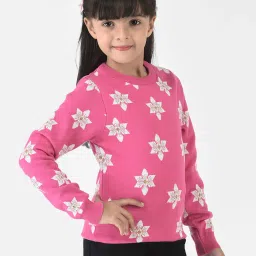 Crimsoune Club Kids Pink Floral Print Full Sleeves Sweater image 3