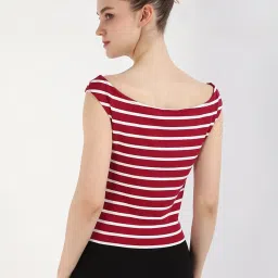 TOMMY HILFIGER Maroon Cotton Stripes Sleeveless Top image 2