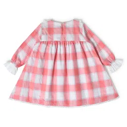 MiArcus Kids Pink & White Checks Full Sleeves Dress image 2