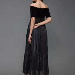 Miss Chase Black Striped Off Shoulder Half Sleeves Georgette Bardot Maxi Length Top image 2