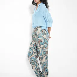 RAREISM Women Floral Printed Comfort Straight Fit High-Rise Cotton Regular Trousers-image-24