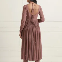 Ikshita Choudhary Moca Brown Naveli 2 Hand Embellished Wrinkle Cotton Gather Anarkali image 2