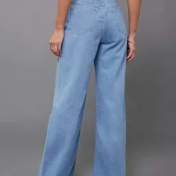 Miss Chase Light Blue Straight Fit High Rise Clean Look Regular Length Non Stretchable Denim Jeans image 2
