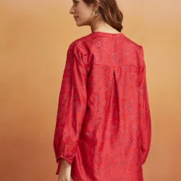 Fabindia Red Cotton Silk Regular Fit Printed Tunic image 2