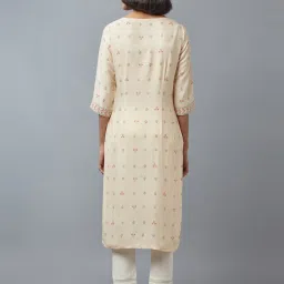 W Beige Floral Print Straight Kurta image 2