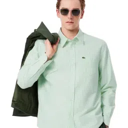 Lacoste Green Oxford Striped Regular Fit Shirt-image-44