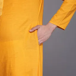 Manyavar Men Mustard Yellow Regular Kurta with Pyjamas image 5