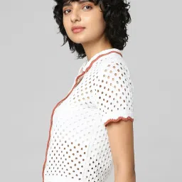 Only White Cotton Self Design Shirt image 3