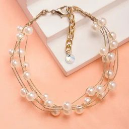 Karatcart Gold Plated Multilayer Baroque Pearl Chain Bracelet For Women-picture-31
