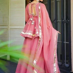 MARQUISA Women Gotta Patti Detail Long Sleeve A-Line Kurti Set With Dupatta image 3