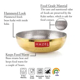 HAZEL Gold Brass Hammered Tasra Kadhai with Kalai 23.5cm (2.1 L) image 4