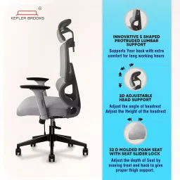 Kepler Brooks Office Chair High Back Breathable Korean Mesh Imperia Grey image 5