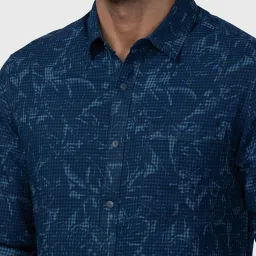 Spykar Blue Cotton Slim Fit Printed Shirt image 4