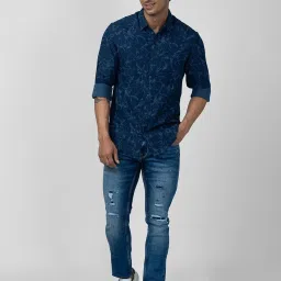 Spykar Blue Cotton Slim Fit Printed Shirt image 5