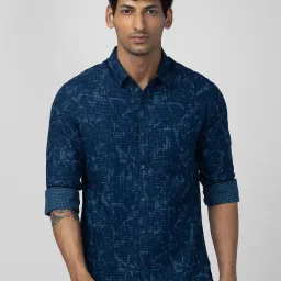 Spykar Blue Cotton Slim Fit Printed Shirt image 1