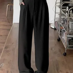 Kotty Women Cotton Basics Straight Fit High-Rise Pleated Formal Trousers-picture-39