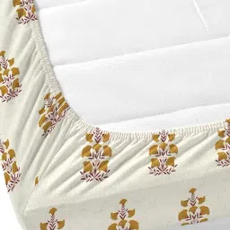 Home Ecstasy Granola Mustard Cotton Floral 140 TC King Bedsheet with 2 Pillow Covers image 5